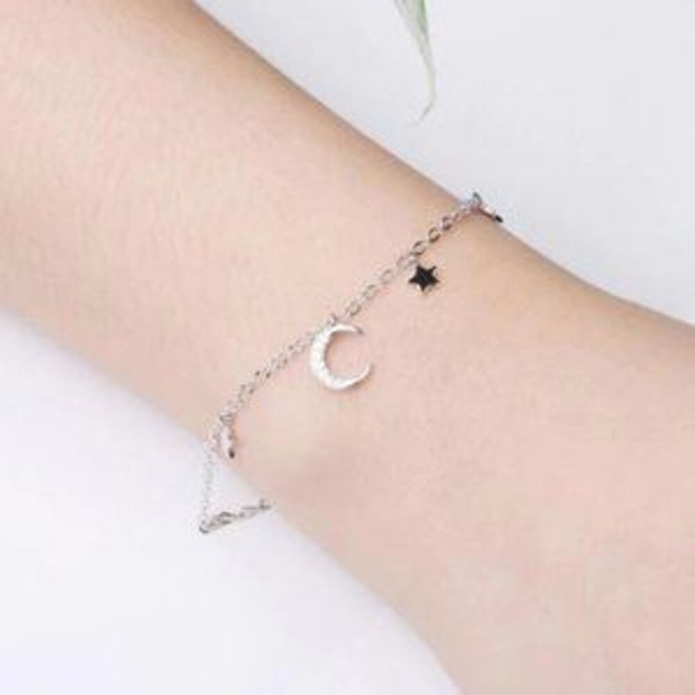 *925 Sterling Silver Diamond Moon Star Bracelet B